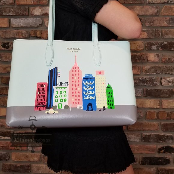 Kate Spade Rock Center NEW YORK Tote BLUE GRAY - Picture 7 of 11